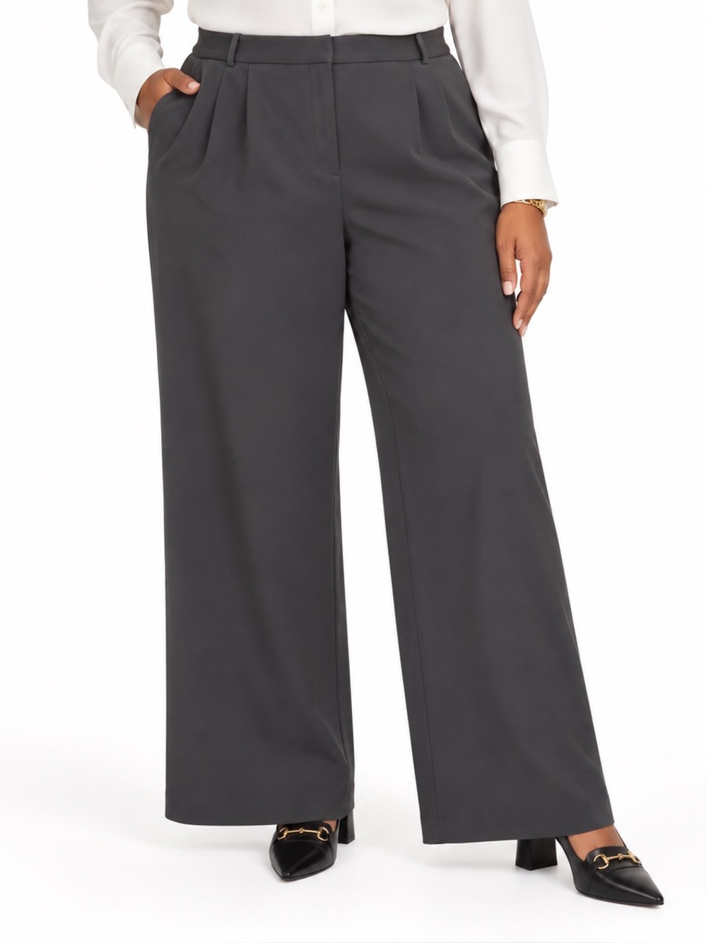 Open Edit Charcoal Gray Wide Leg Trouser Pants Office Career Workwear Size 16